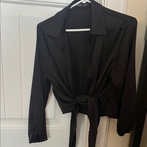 SHEIN Elegant Black Wrap Blouse